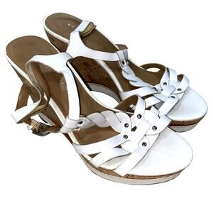 Franco Sarto White Cork Wedge Sandals Women's Strappy Platform Heels Size 7.5M